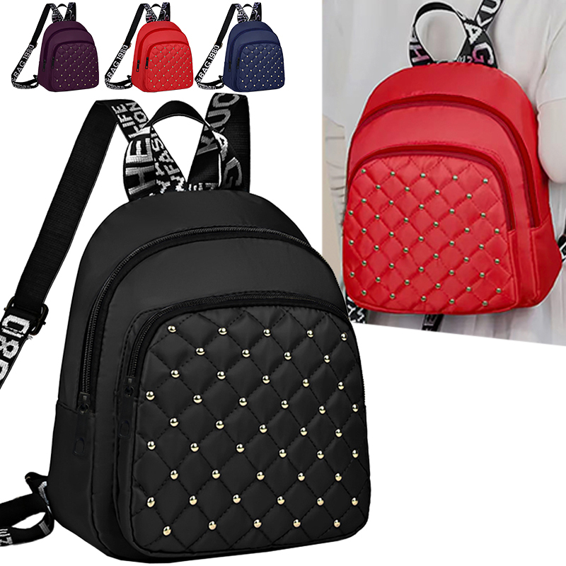 Canvas Backpack Casual - シックでスタイリッシュなスタッズ付きバックパック、マルチカラーのキルティング、調節可能なストラップ、軽量、毎日の通勤に最適、カジュアルで機能的、スタイリッシュなバッグ
