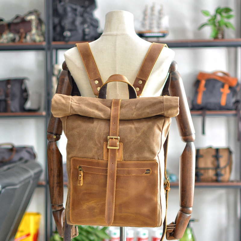 新しいシンプルでレトロなワックスキャンバスバックパック、男性 - Canvas Backpack Casual のレビューと価格